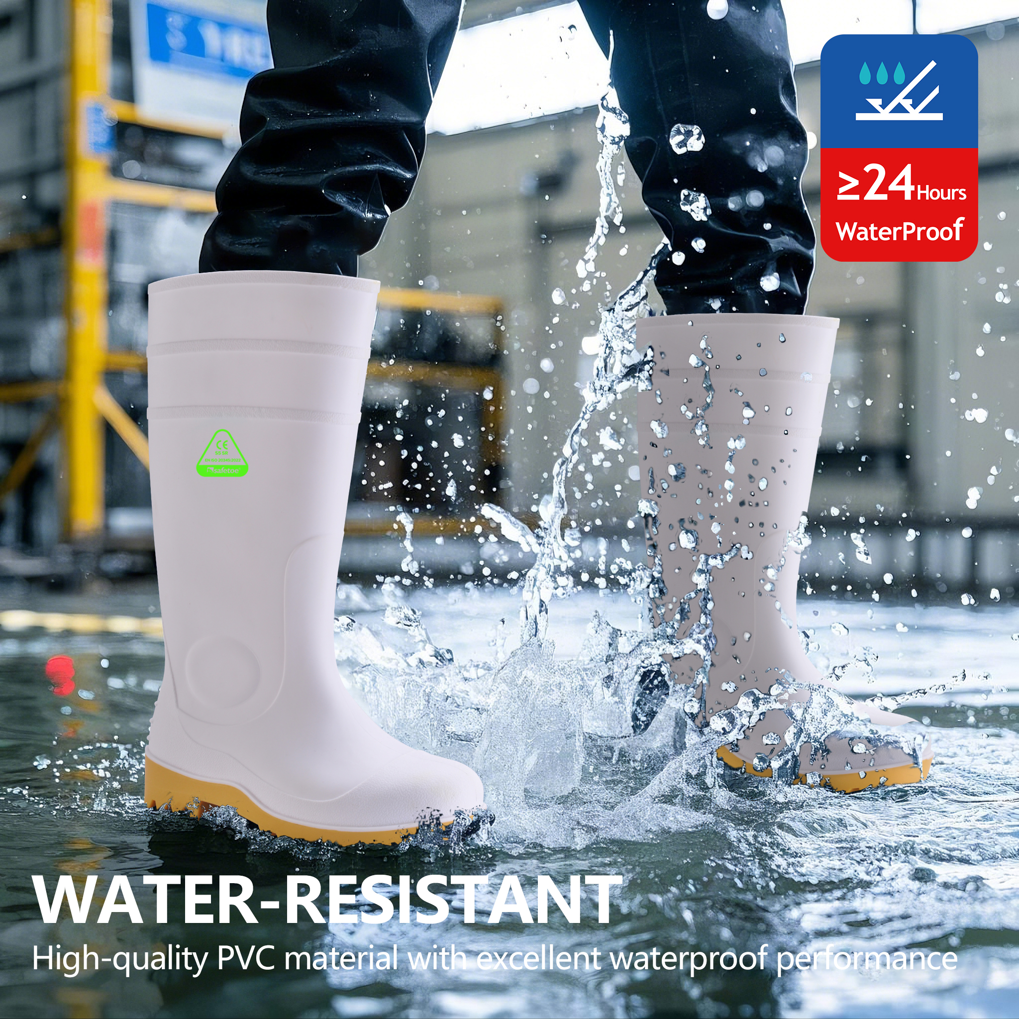 PVC-Gummistiefel für die Reinigung und nasse Industrieumgebungen W-6037 Weiß AquaPioneer
