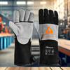 Hitzebeständige Handschuhe für Schweißhandschuhe, Leder, Rindsleder, FL-1023, Schwarz und Grau