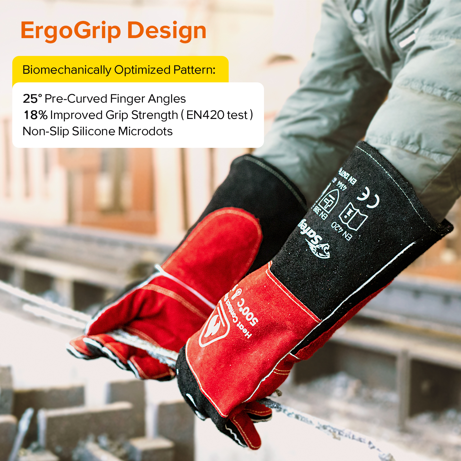 Lederschweißhandschuhe für MIG/TIG | Hitzeschutz (EN 407) FL-1023