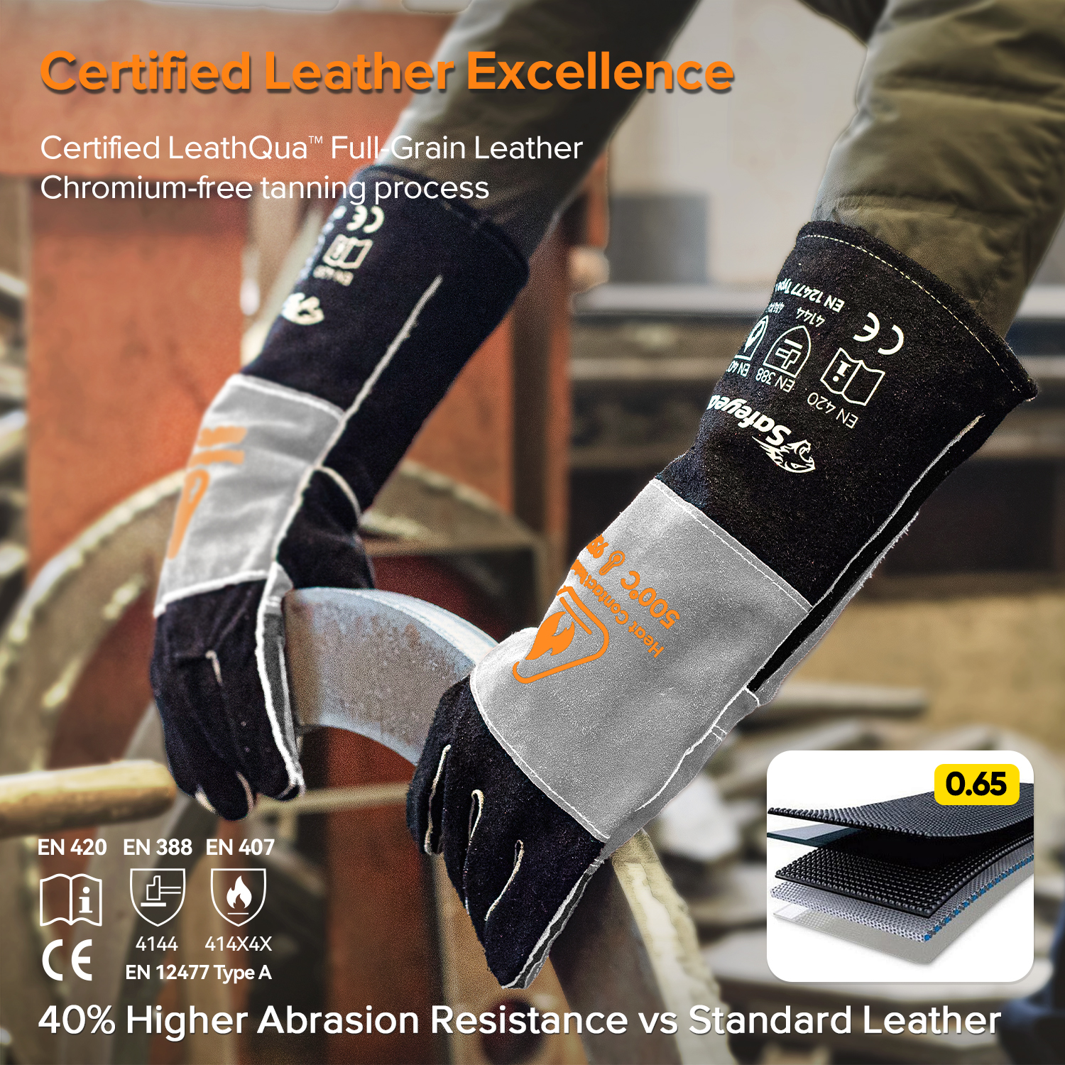 Lederschweißhandschuhe für MIG/TIG | Hitzeschutz (EN 407)