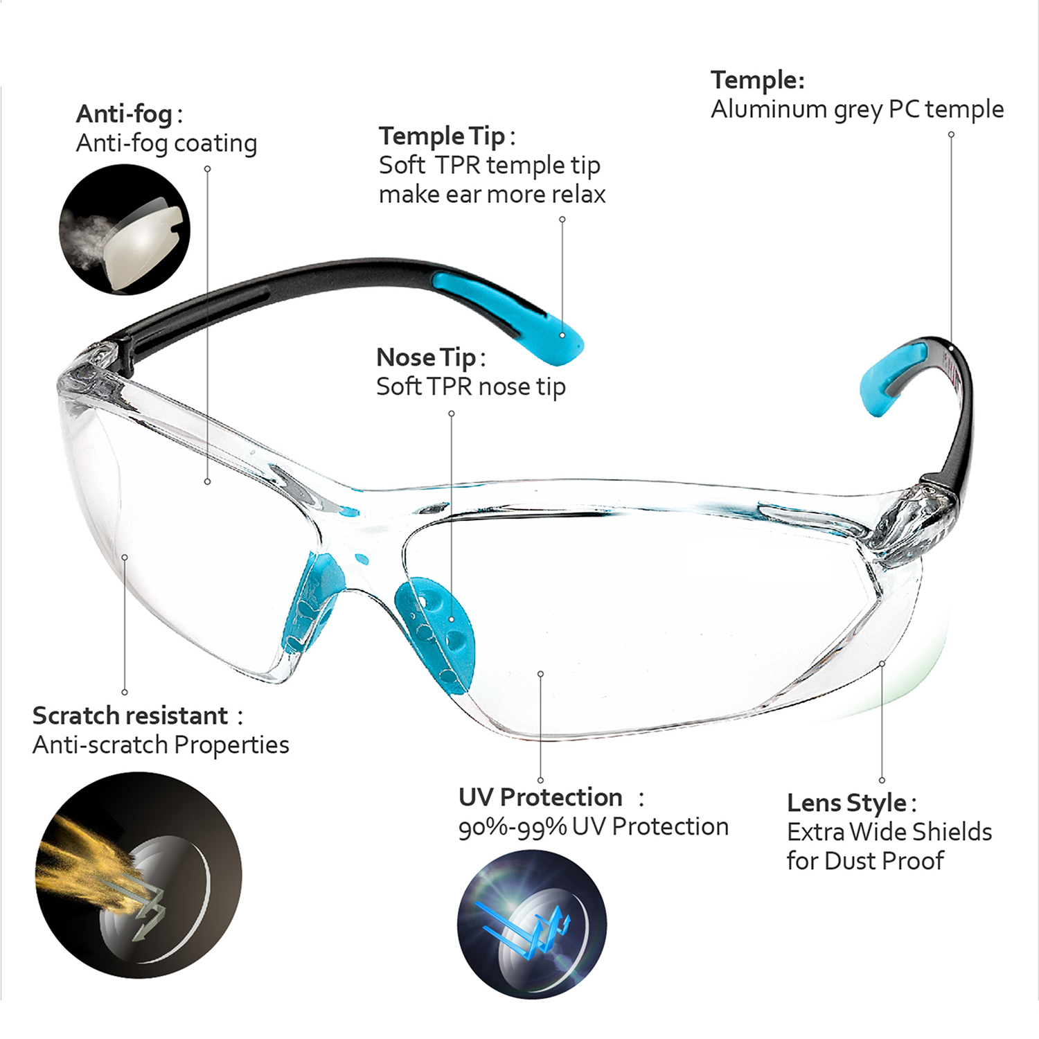 Schutzbrille CE EN166 UV400 Arbeitsschutzbrille SG003 Blau