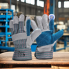 Schnittschutzhandschuh mit Rindsleder-Handfläche, Schlaghandschuhe FL-1015, Blau