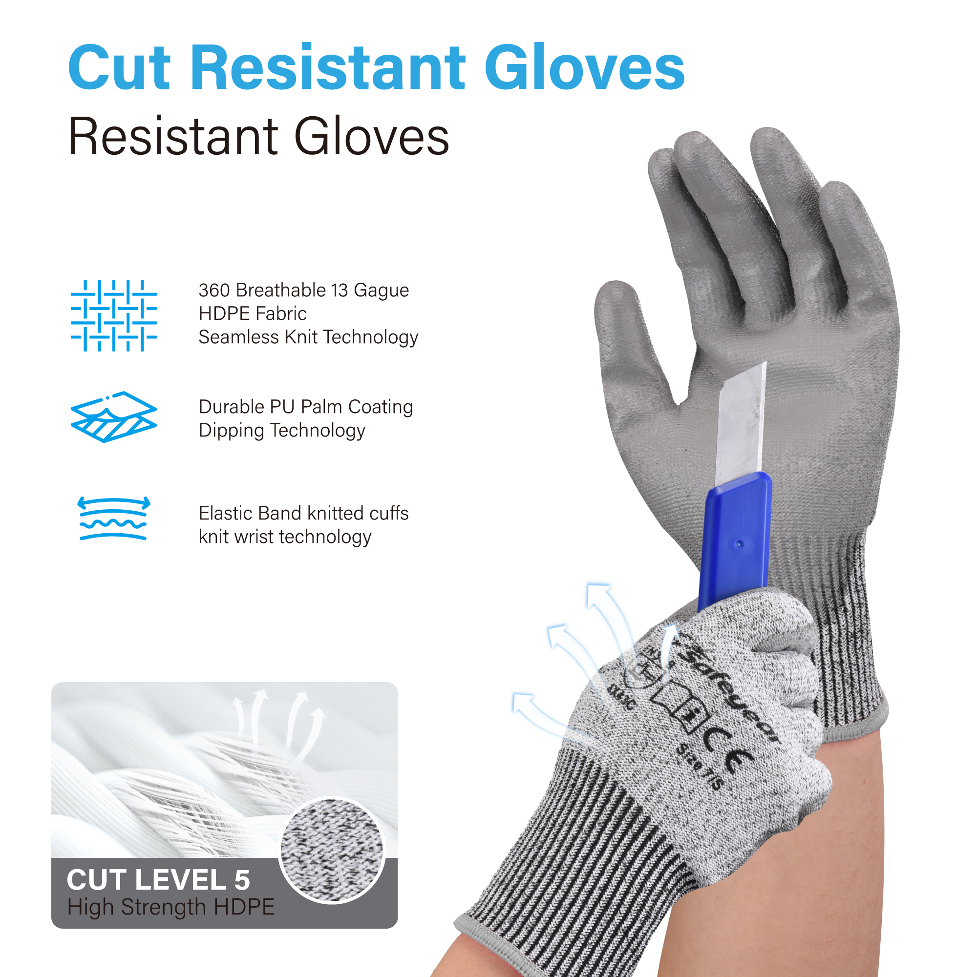 Resistente Sicherheitsarbeit Handschuhe PD8045 schneiden