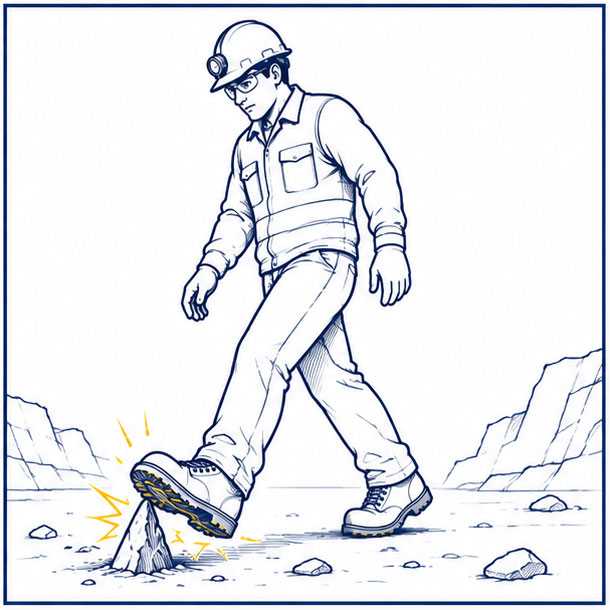 Auf Baustellen zur Mineralverarbeitung besteht die Gefahr von scharfen Steinen und Durchstichen unter den F&uuml;&szlig;en