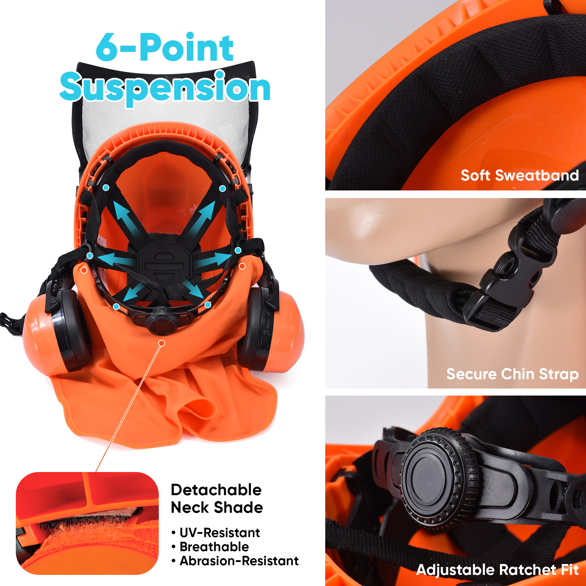 Schutzhelm mit Gesichtsschutz und Ohrenschützer M-5017 Orange