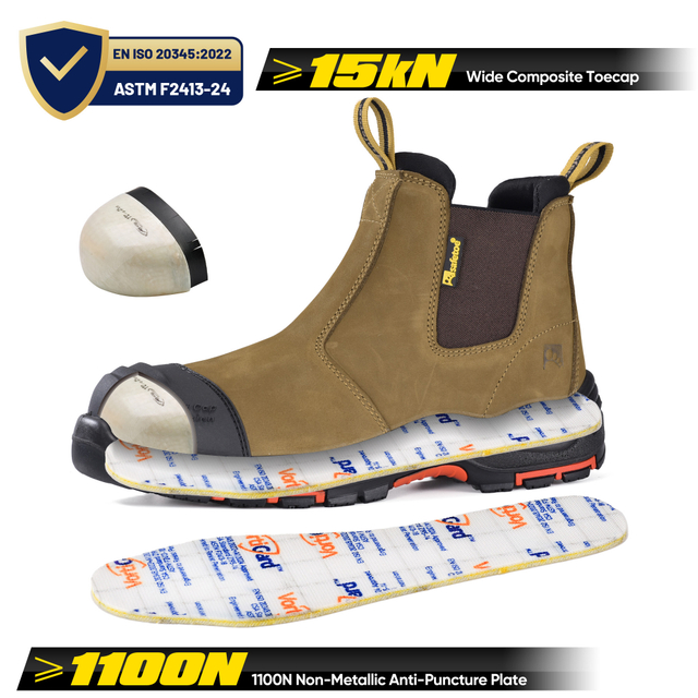 Hochwertige Chelsea-Sicherheitsstiefel aus Leder | Zehen- und Pannenschutz aus Verbundwerkstoff M-8025NB