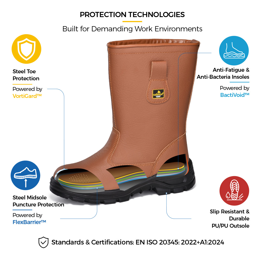H-9430 Braune klassische Rigger-Sicherheitsstiefel aus Leder mit Stahlkappen-Schutzkonstruktion 
