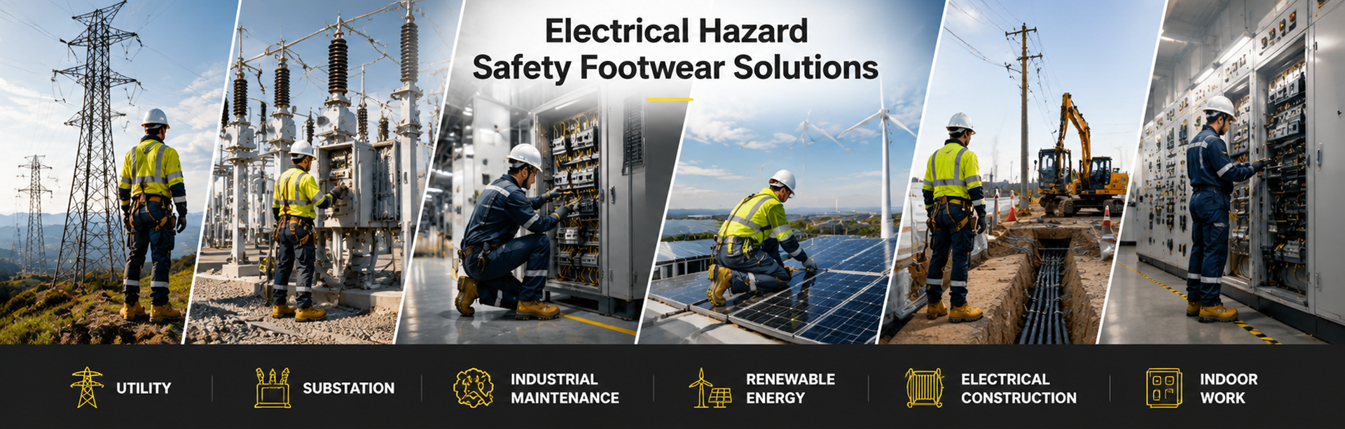 EH-zertifizierte Sicherheitsstiefel für Arbeiter in Versorgungsbetrieben, elektrische Wartung, Stromverteilung und Anwendungen im Bereich erneuerbare Energien