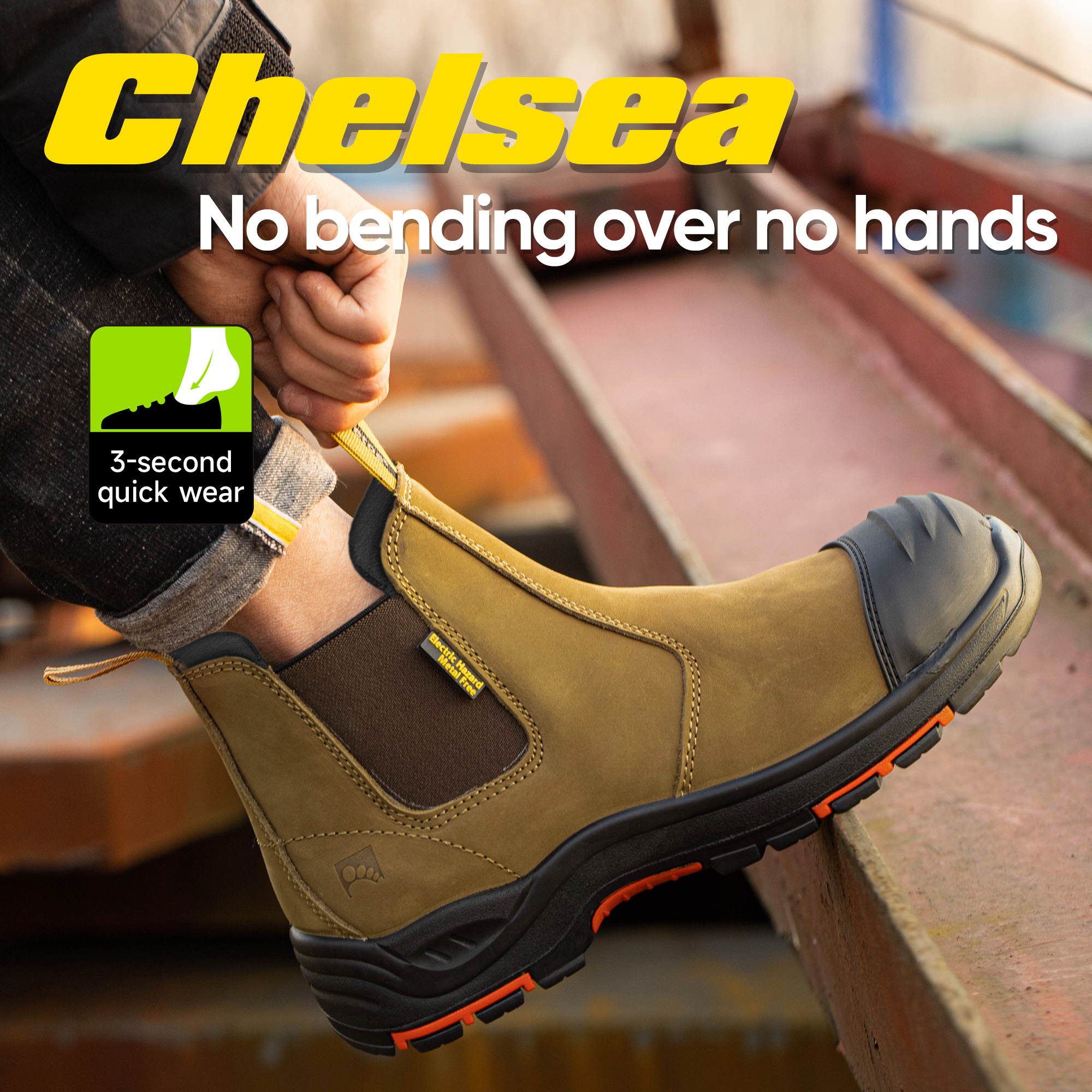 Hochwertige Chelsea-Sicherheitsstiefel zum Hineinschlüpfen mit Verbundzehen- und Kevlar-Schutz | M-8025NB