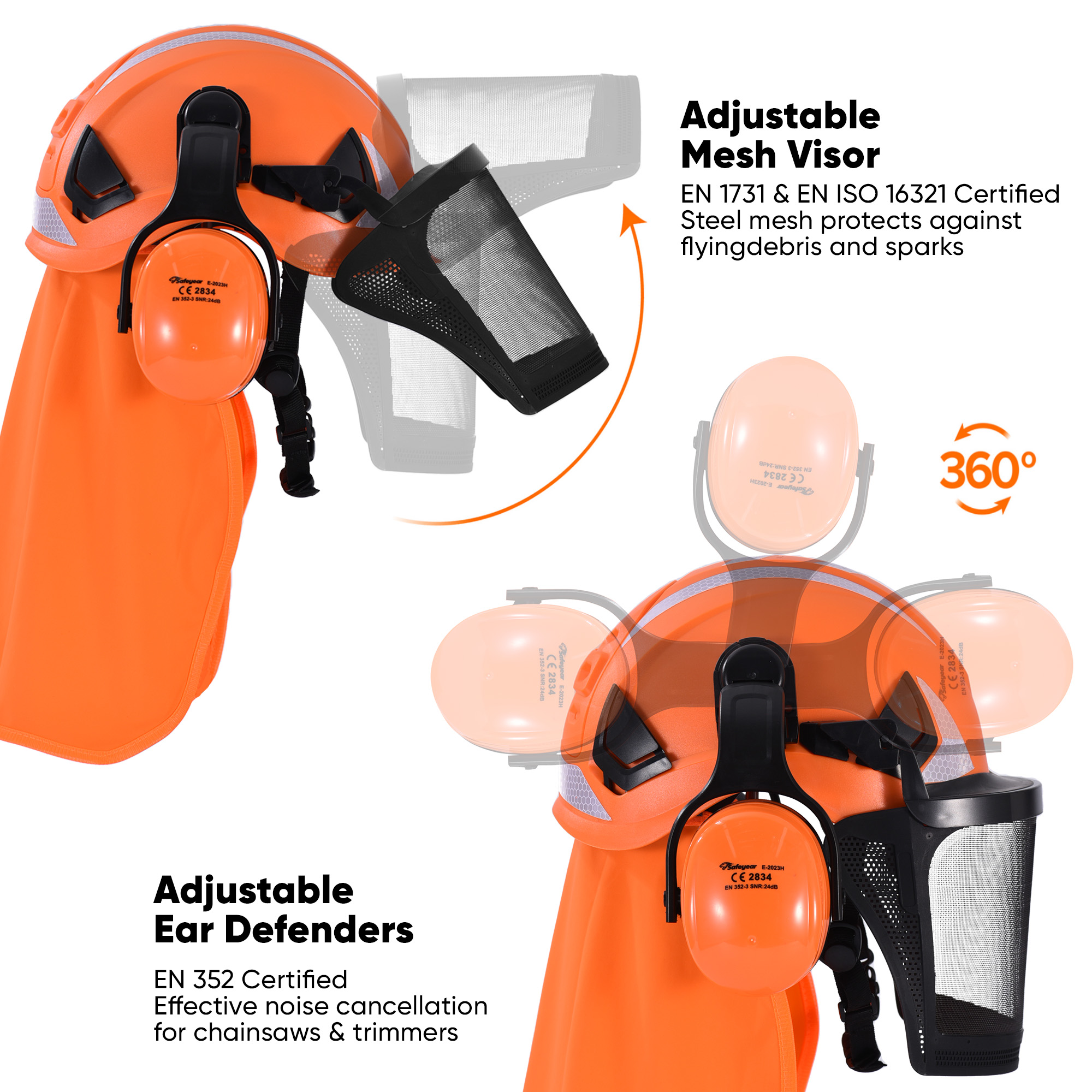 Schutzhelm mit Gesichtsschutz und Ohrenschützer M-5017 Orange