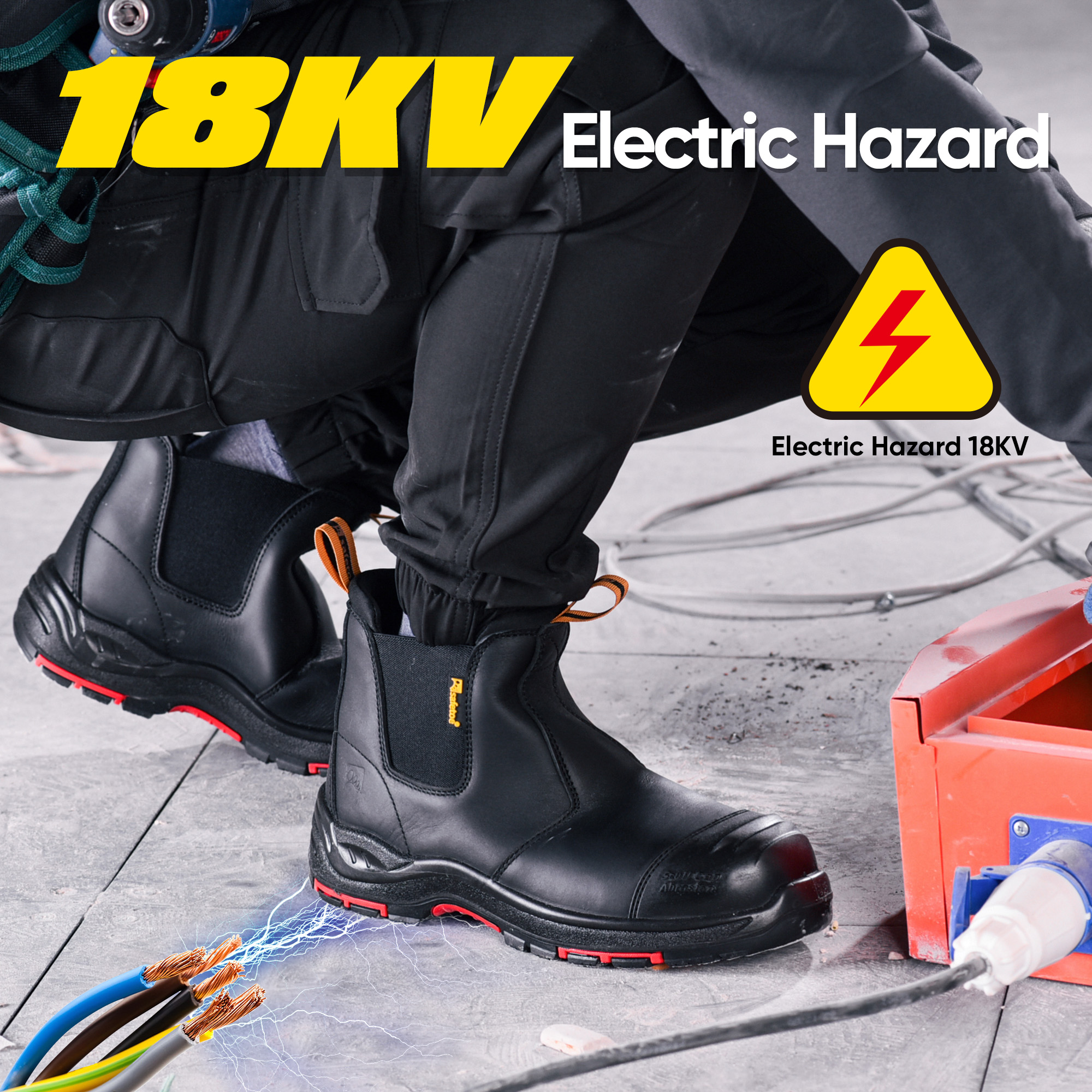 Schwarze Chelsea-Arbeitsstiefel zum Hineinschlüpfen mit Composite-Zehen- und Kevlar-Schutz | M-8025NBK