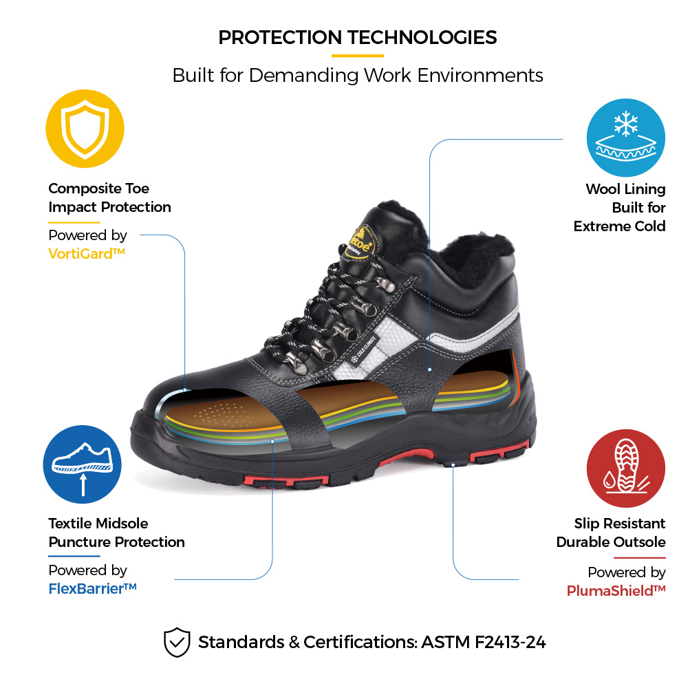 Safetoe M-8027 IceShield Winter-Sicherheitsstiefel mit Verbundkappe, textiler Zwischensohle, Wollfutter und rutschfester Au&szlig;ensohle. 