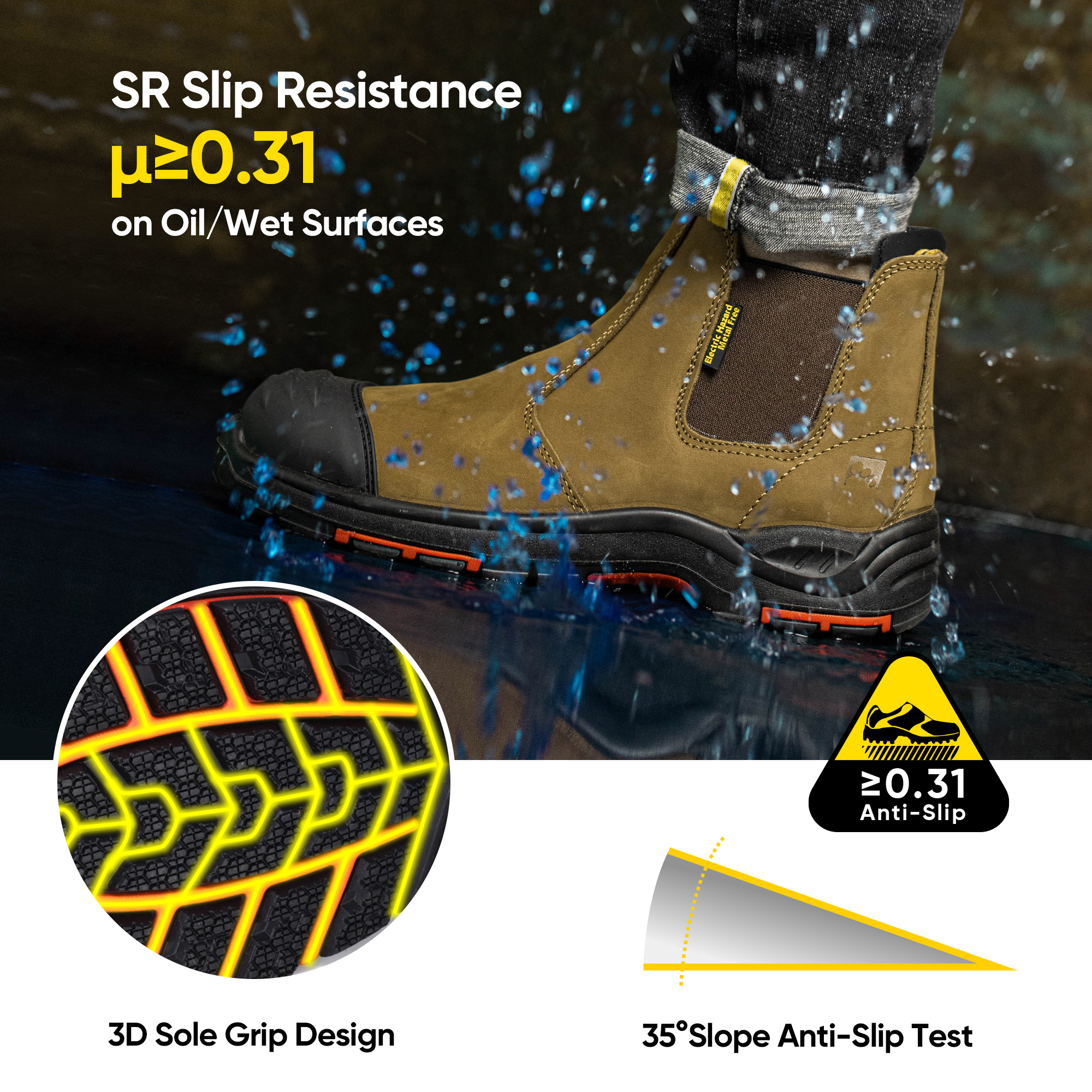 Hochwertige Chelsea-Sicherheitsstiefel zum Hineinschlüpfen mit Verbundzehen- und Kevlar-Schutz | M-8025NB