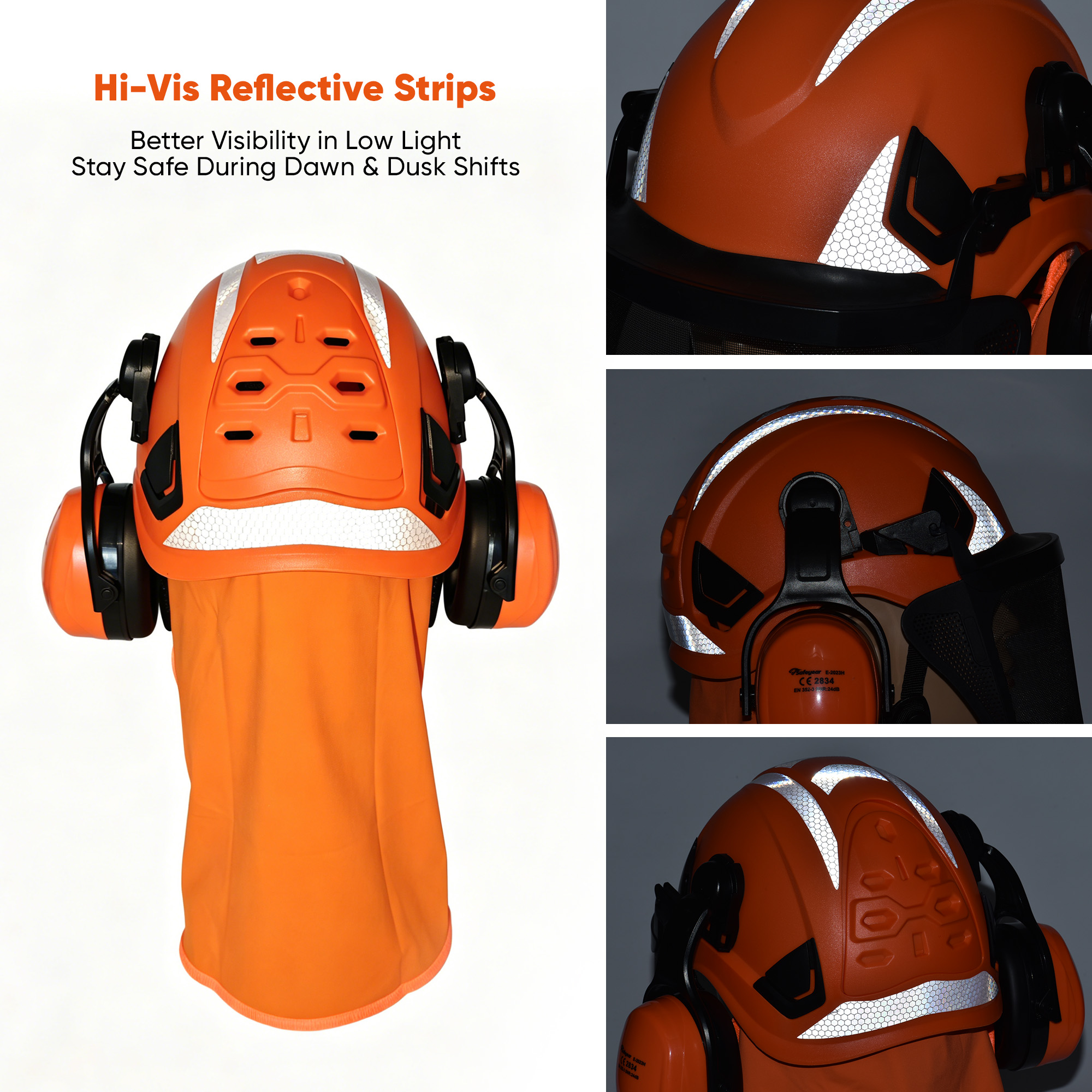 Schutzhelm mit Gesichtsschutz und Ohrenschützer M-5017 Orange