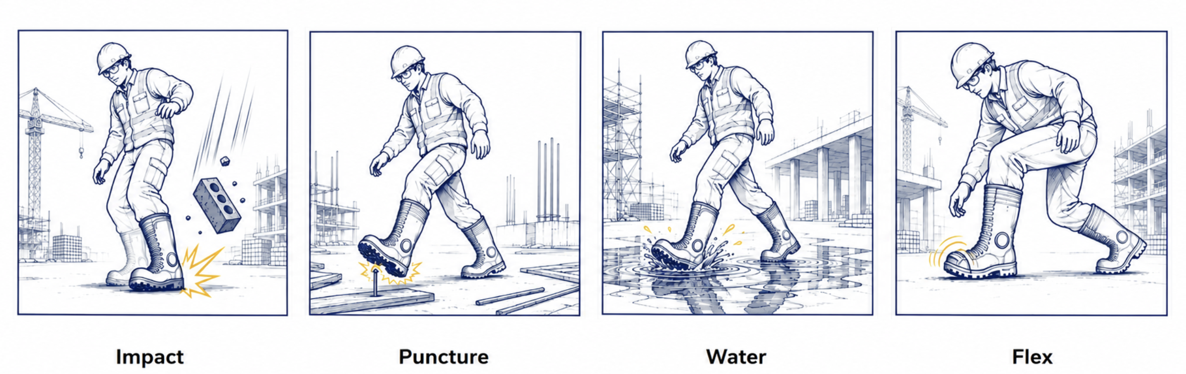 Sicherheits-Gummistiefel mit wasserdichten und flexiblen Schutzfunktionen