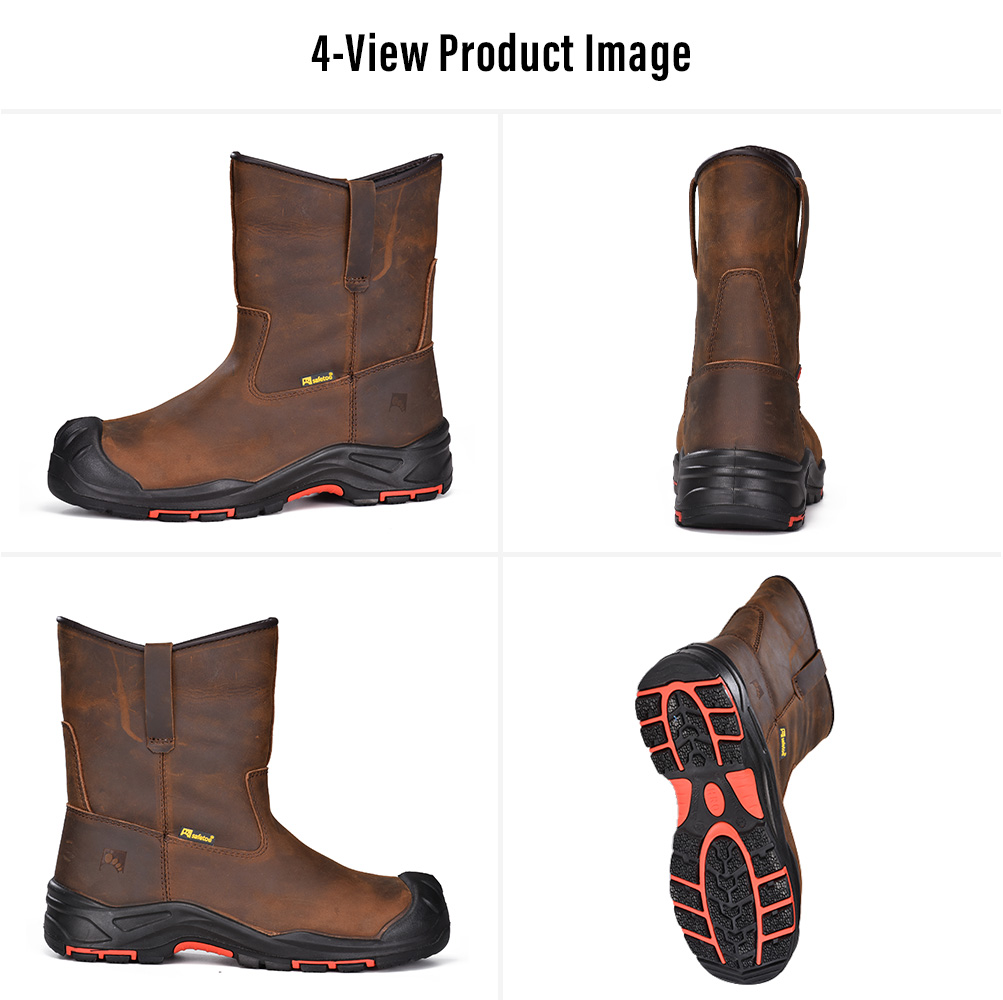 Vier Ansichten der klassischen &Ouml;l- und Gas-Sicherheitsstiefel Safetoe H-9441 aus Leder