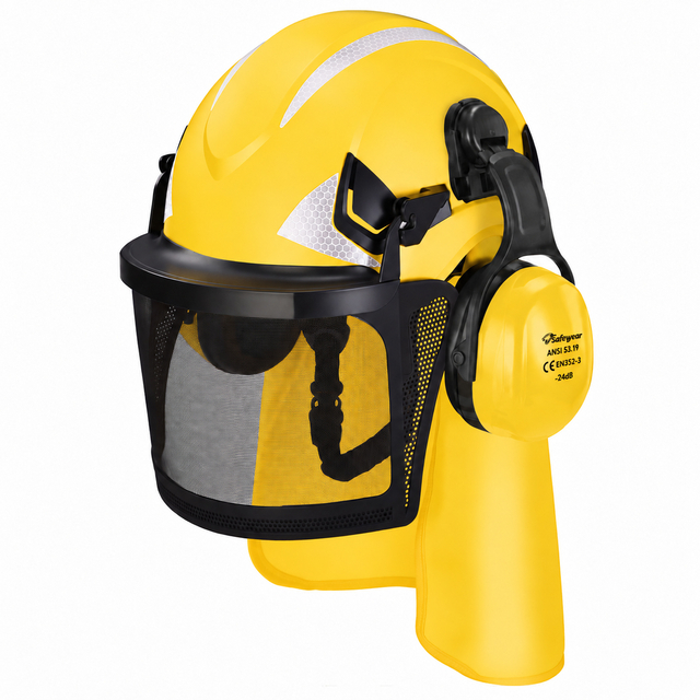 Schutzhelm mit Gesichtsschutz und Ohrenschützer M-5017 Orange