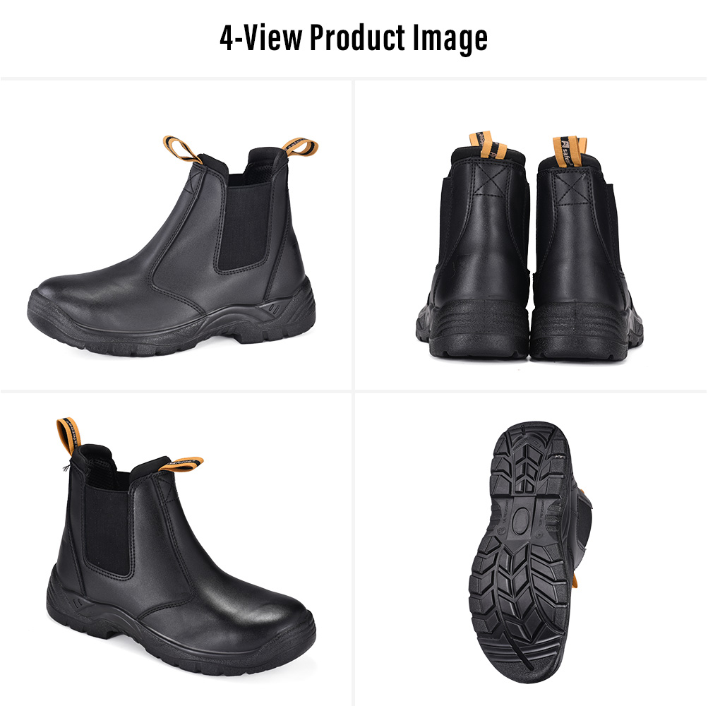 M-8025 SiteShield Pro, schwarze Slip-on-Sicherheitsarbeitsstiefel mit Stahlkappe. Multi-View 