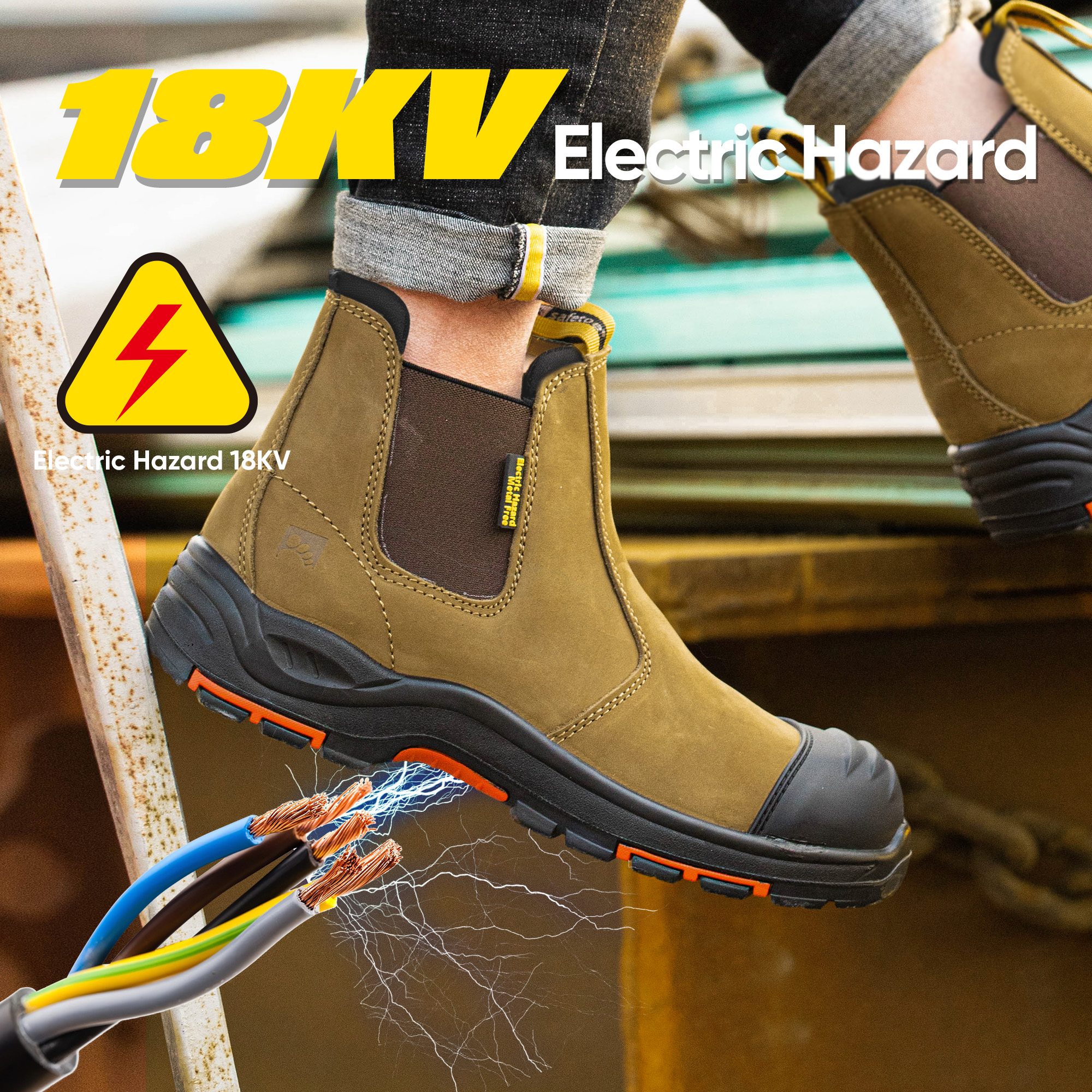 ASTM-zugelassene Slip-on-Arbeitssicherheitsstiefel mit elektrischer Isolierung und Gummiisolierung M-8025NB InstaGuard Chelsea