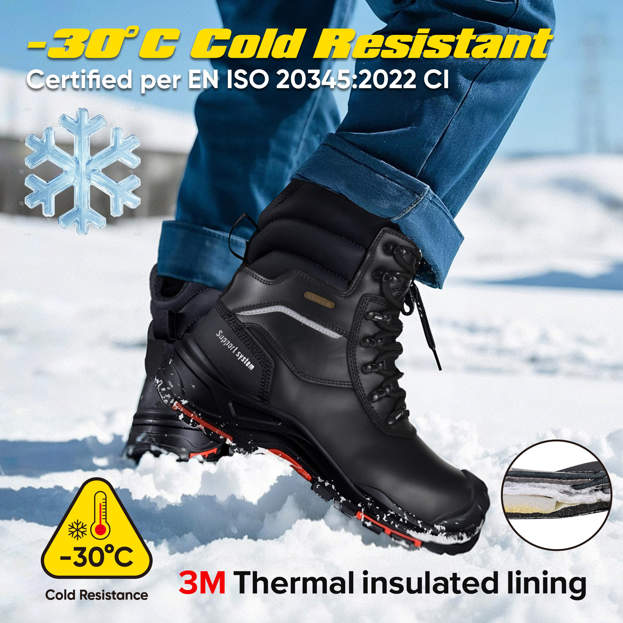 Schwarze isolierte Winter-Sicherheitsstiefel | Öl- und Gas-Arbeitsstiefel H-9552BK
