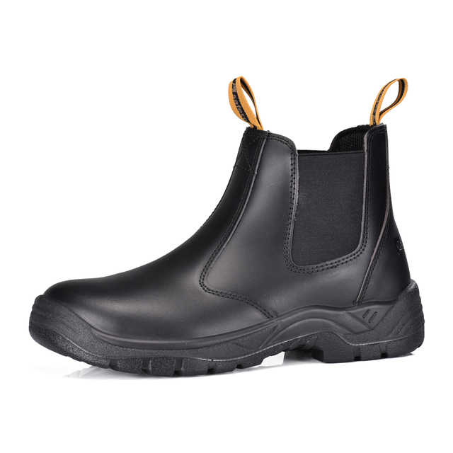 Schwarze Slip-On-Sicherheitsarbeitsstiefel mit Stahlkappe | M-8025 SiteShield Pro