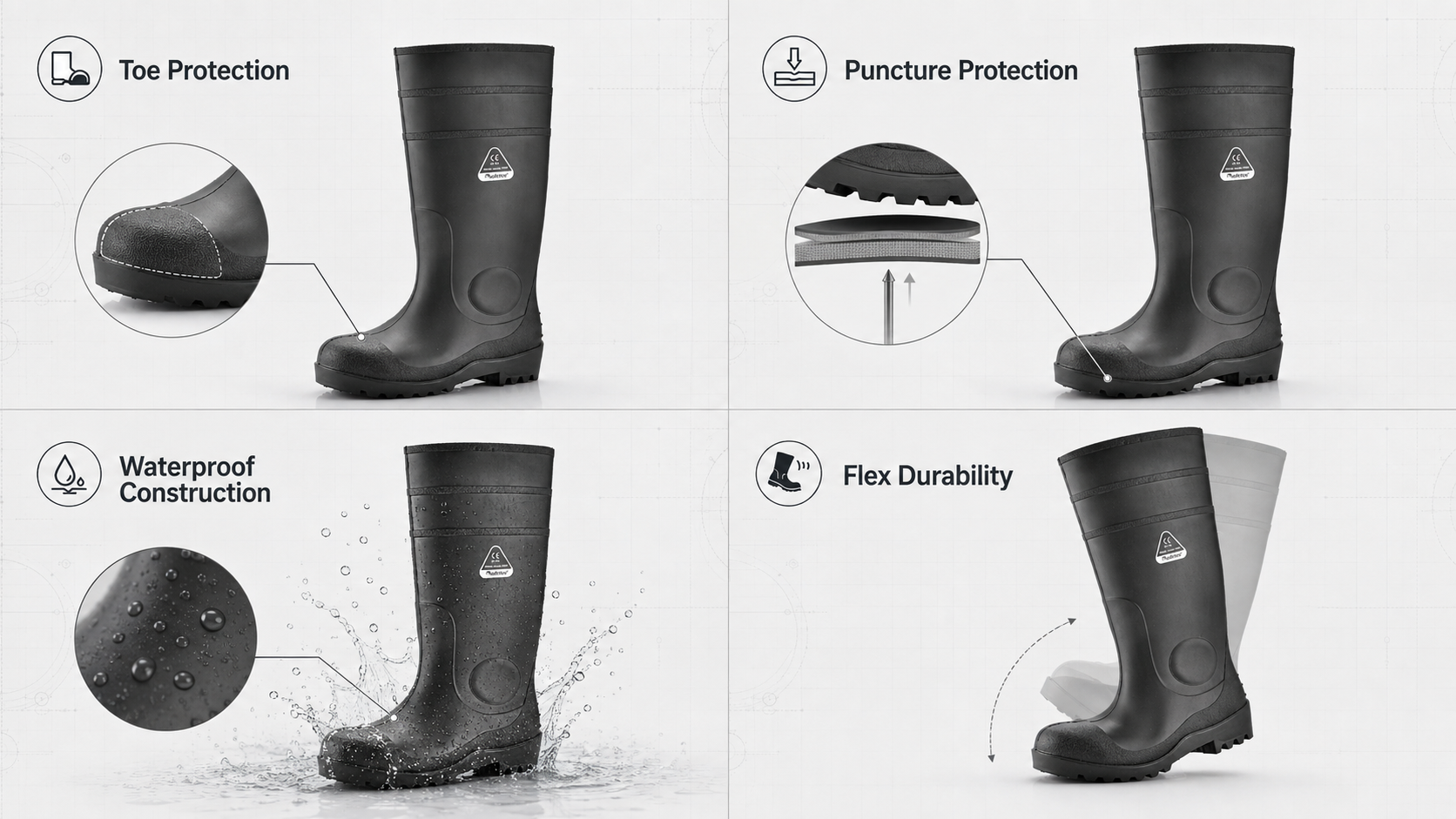Sicherheits-Gummistiefel mit durchstichfester Zehenpartie und flexiblen Haltbarkeitsmerkmalen